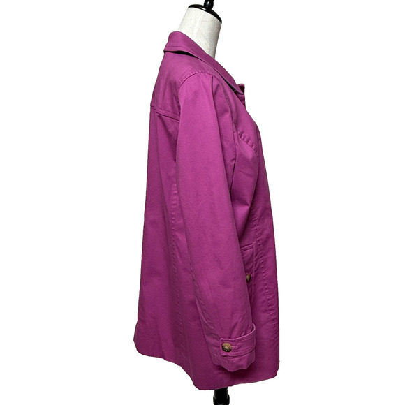 Talbots Trench Coat Womens Large Fushia Pink Button Front All Weather Stretch - Picture 7 of 10